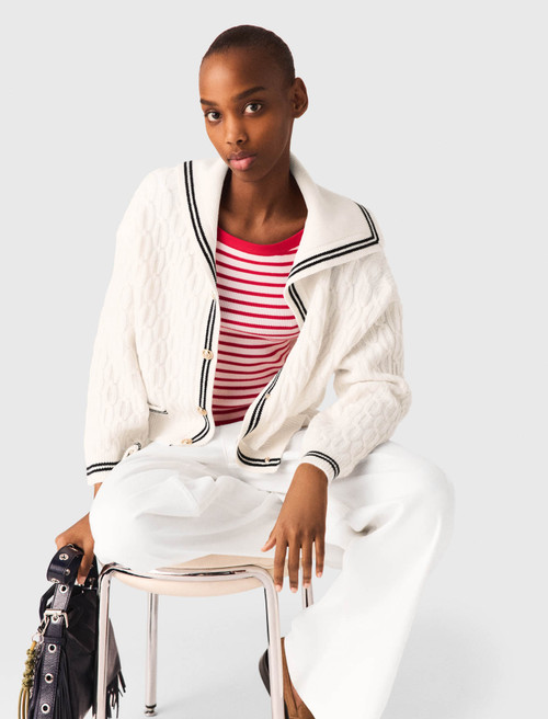 Cable knit boat neck cardigan - Ecru