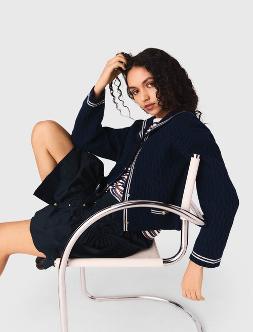 Cable knit boat neck cardigan - Navy