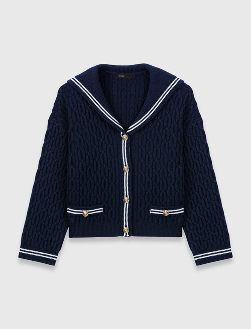 Cable knit boat neck cardigan - Navy