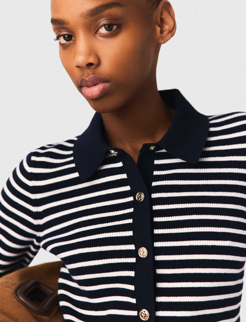 Striped polo cardigan - Navy