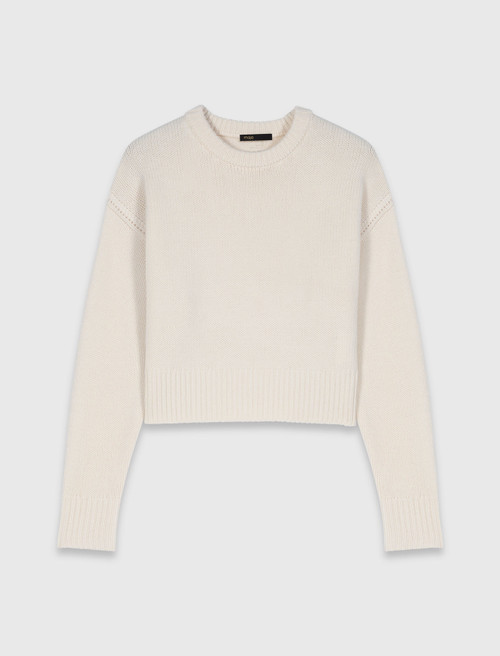 Jumper with floral brooch - Ecru