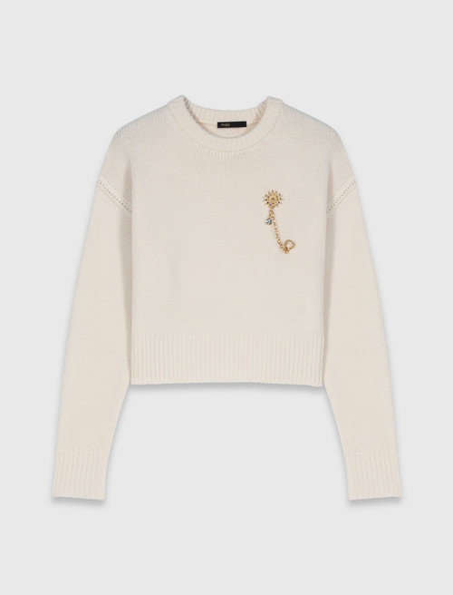 Jumper with floral brooch - Ecru