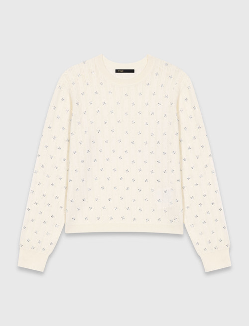 Rhinestone front cardigan - Ecru