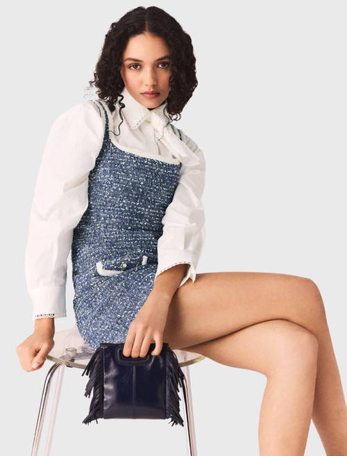 Short cotton tweed dress - Blue