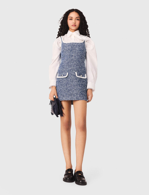 Short cotton tweed dress - Blue