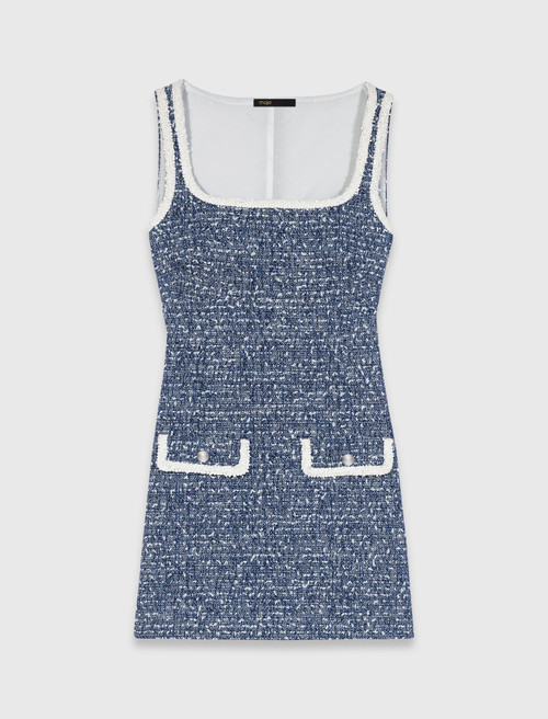 Short cotton tweed dress - Blue