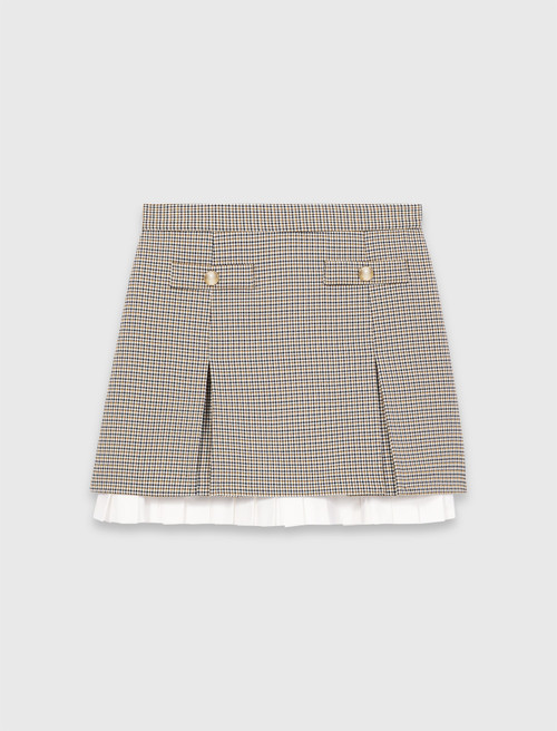 Pleated skirt with poplin details - Brown