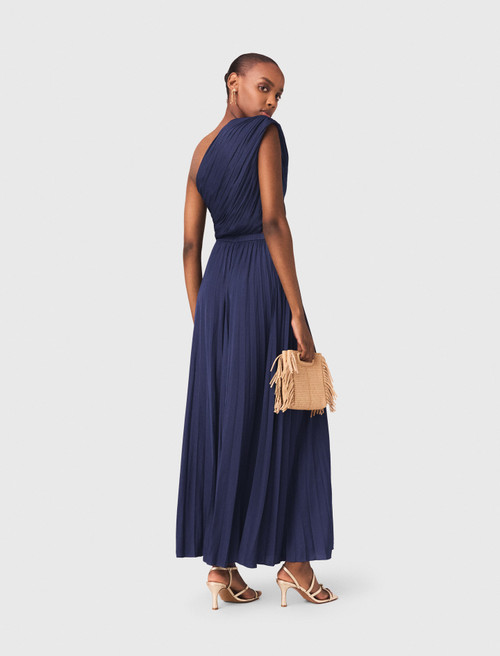 Asymmetrical pleated maxi dress - Navy