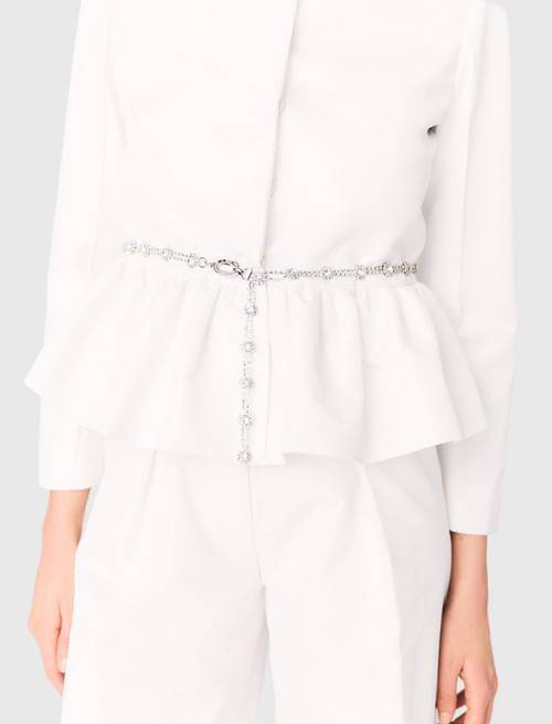 Cropped jacket with jewelled belt - White