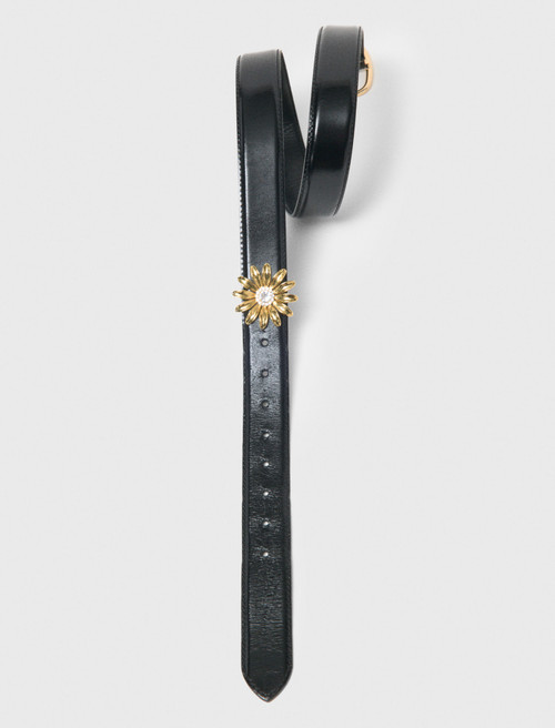 Leather belt with removable jewel - Black