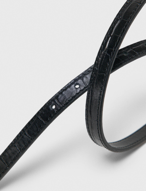 Slim croc effect leather belt - Black