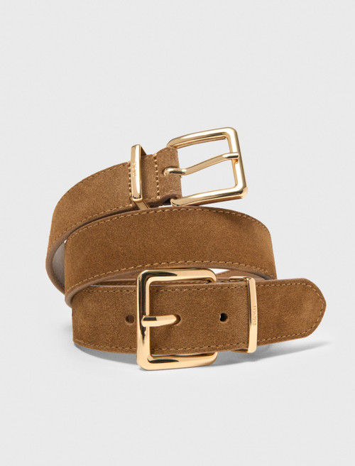 Double buckle suede belt - Brown