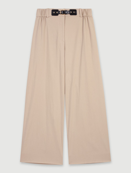 Wide leg cotton trousers - Beige