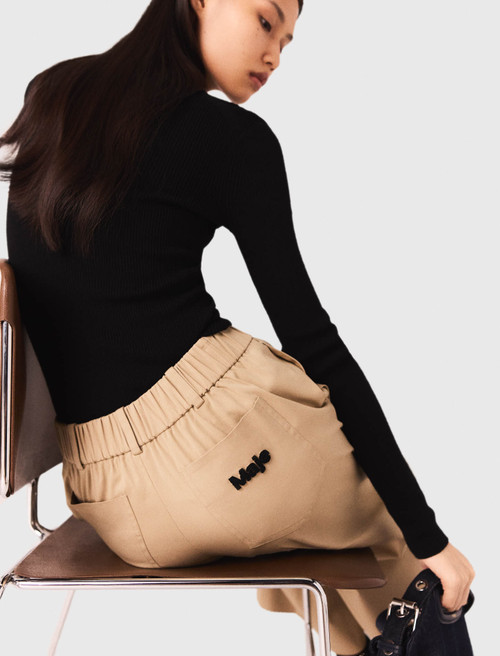 Wide leg cotton trousers - Beige Wide leg cotton trousers - Beige