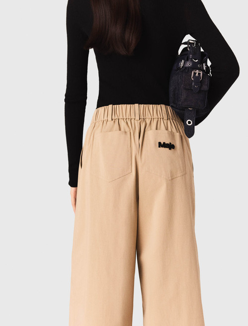 Wide leg cotton trousers - Beige Wide leg cotton trousers - Beige