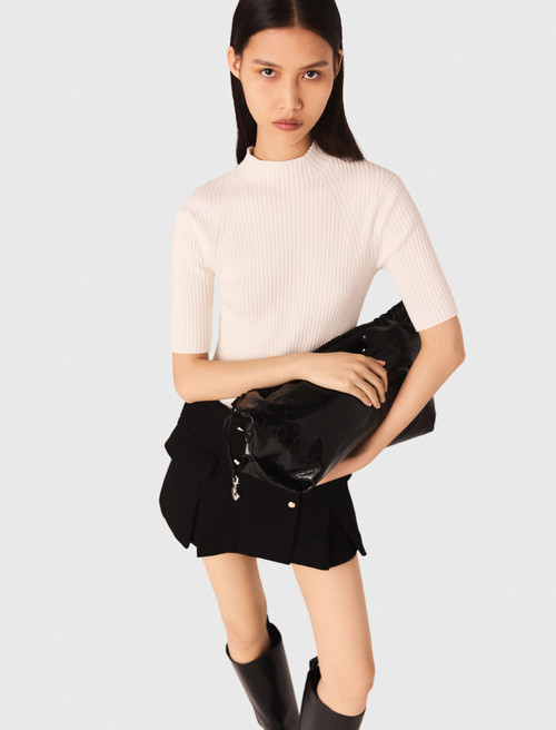 Rib fitted knit top - Ecru
