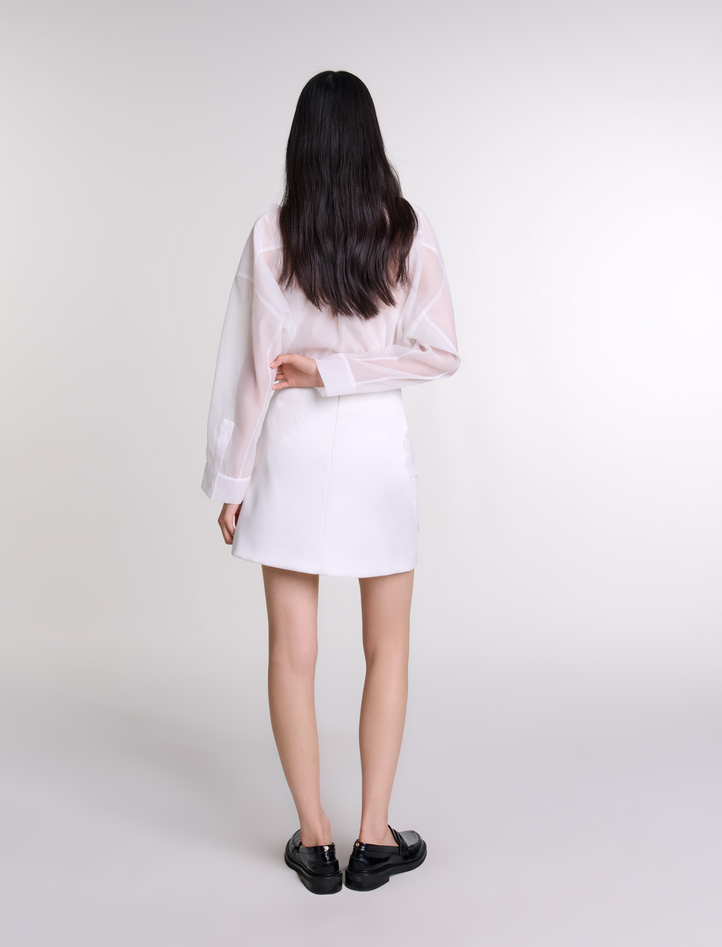 Beaded satin floral skirt - White