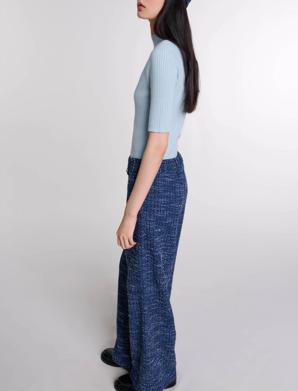 Tweed wide leg trousers - Blue