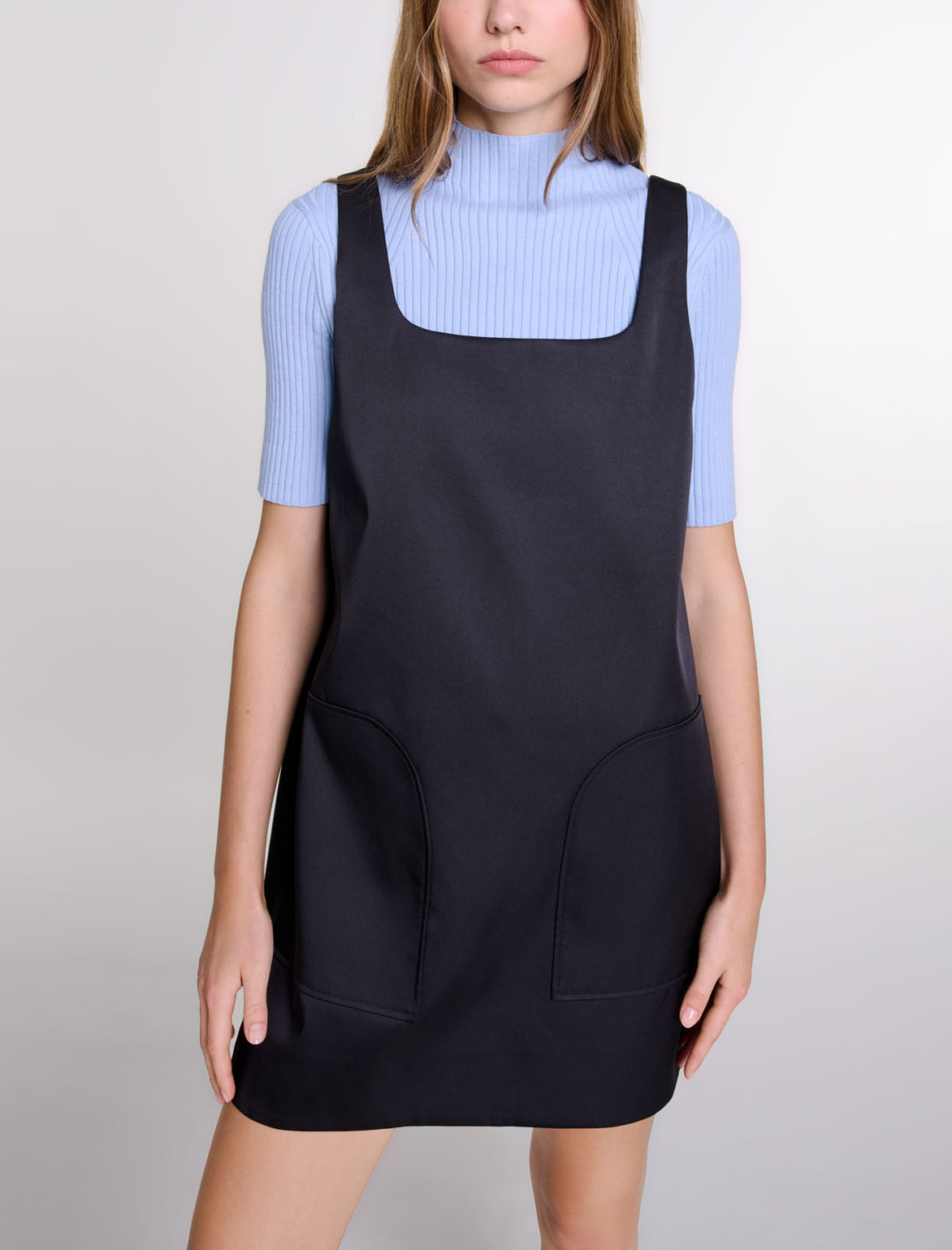 Satin pinafore dress - Black