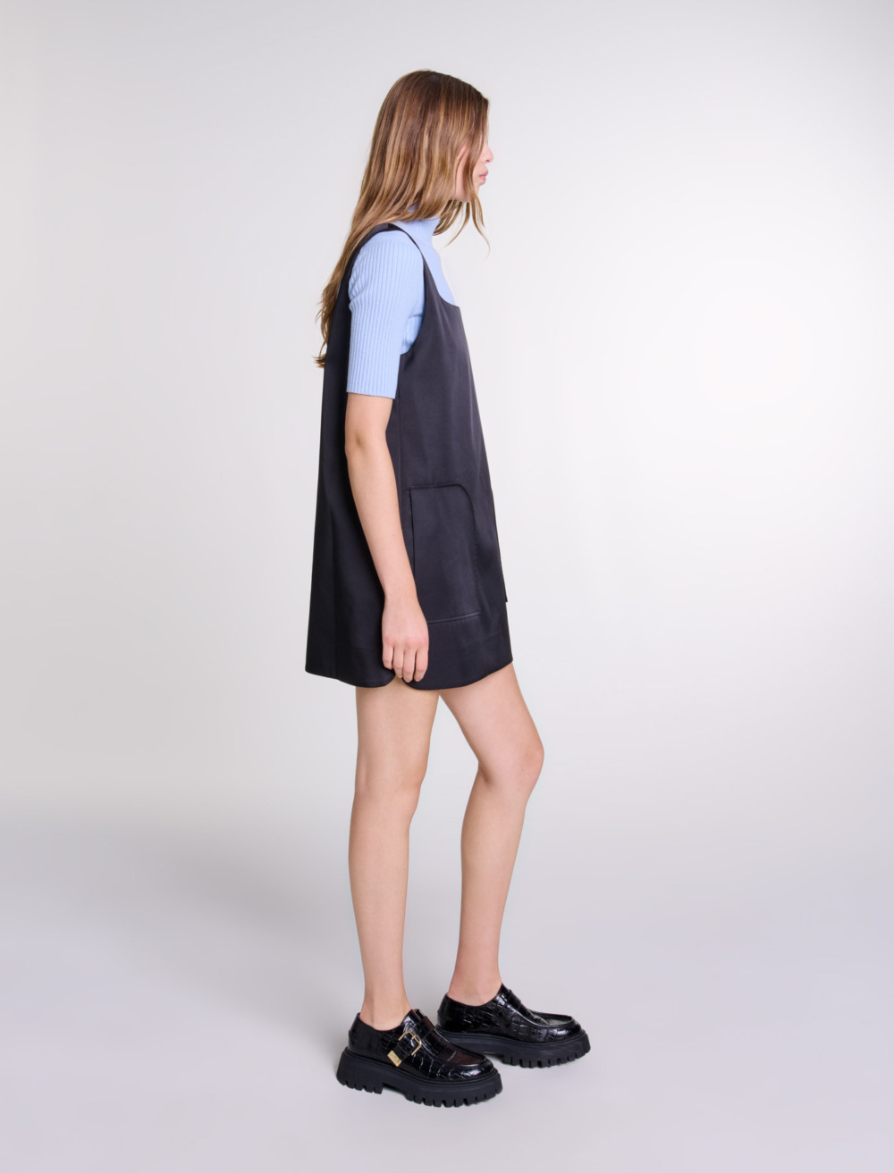 Satin pinafore dress - Black