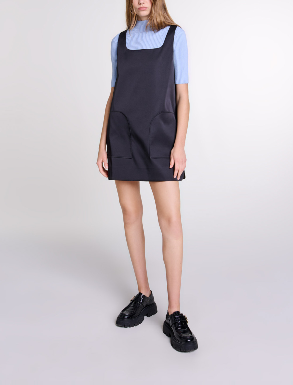 Satin pinafore dress - Black