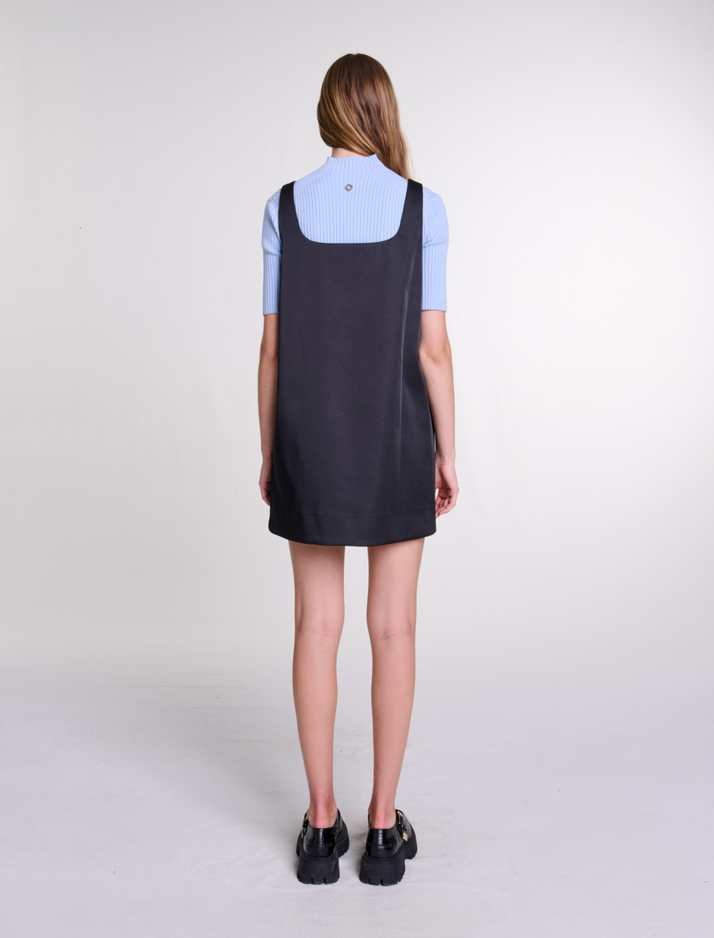 Satin pinafore dress - Black