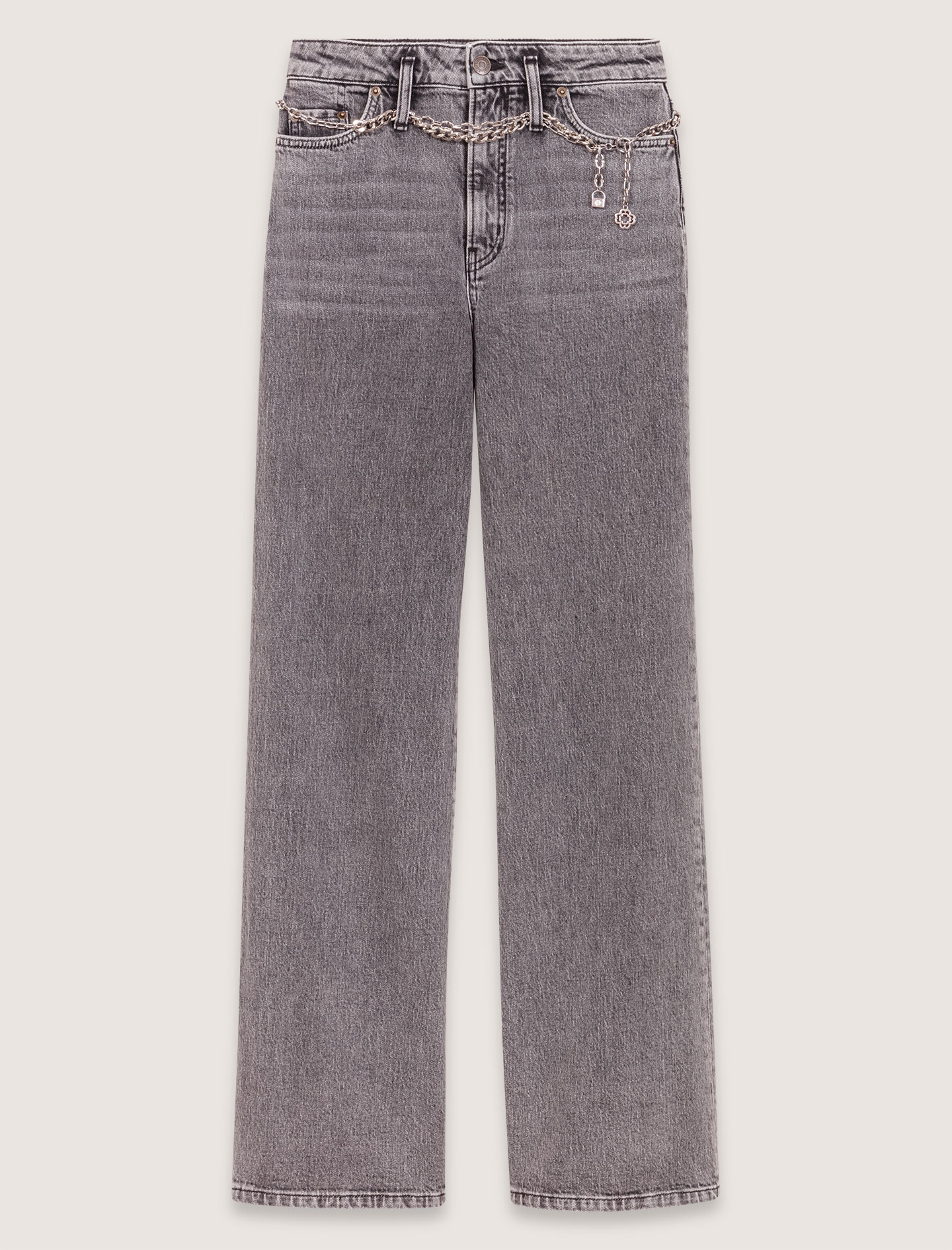 Wide leg jeans with chain link belt - Grey