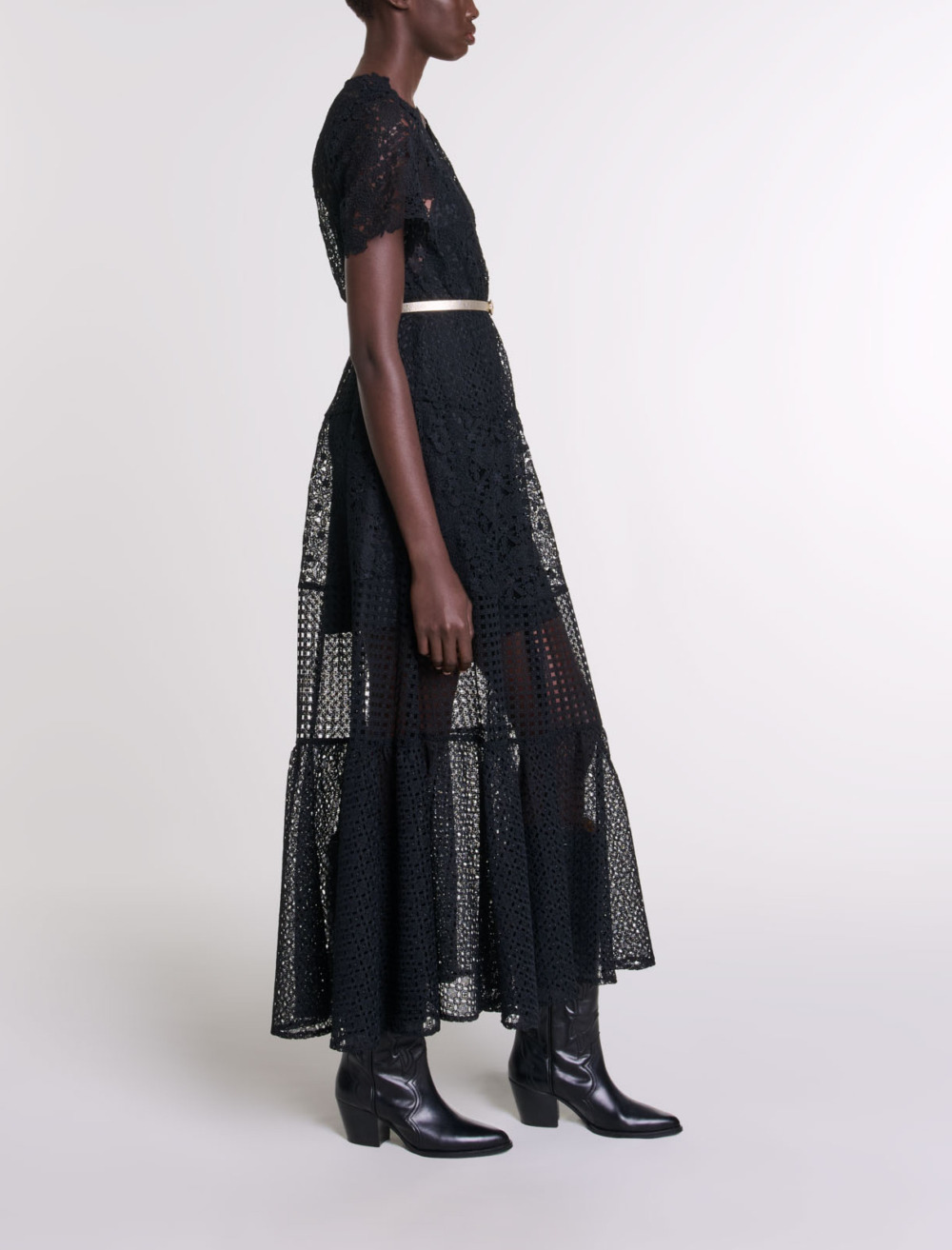 Flared lace maxi dress - Black