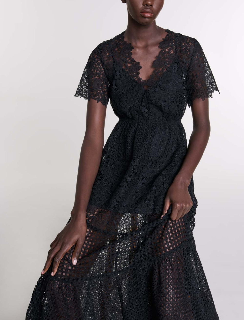 Flared lace maxi dress - Black