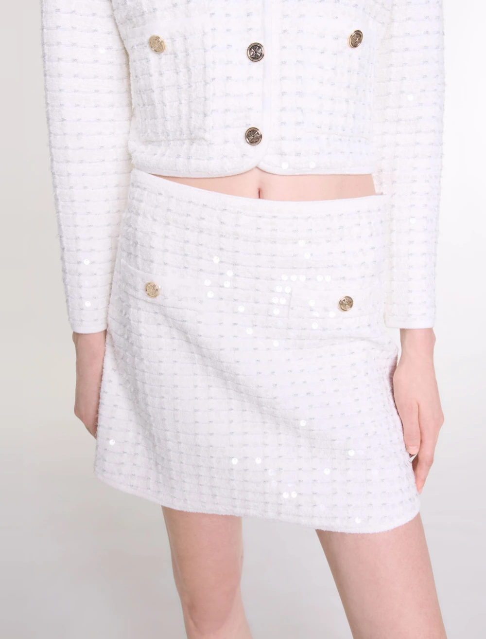 Short sequinned knit skirt - White