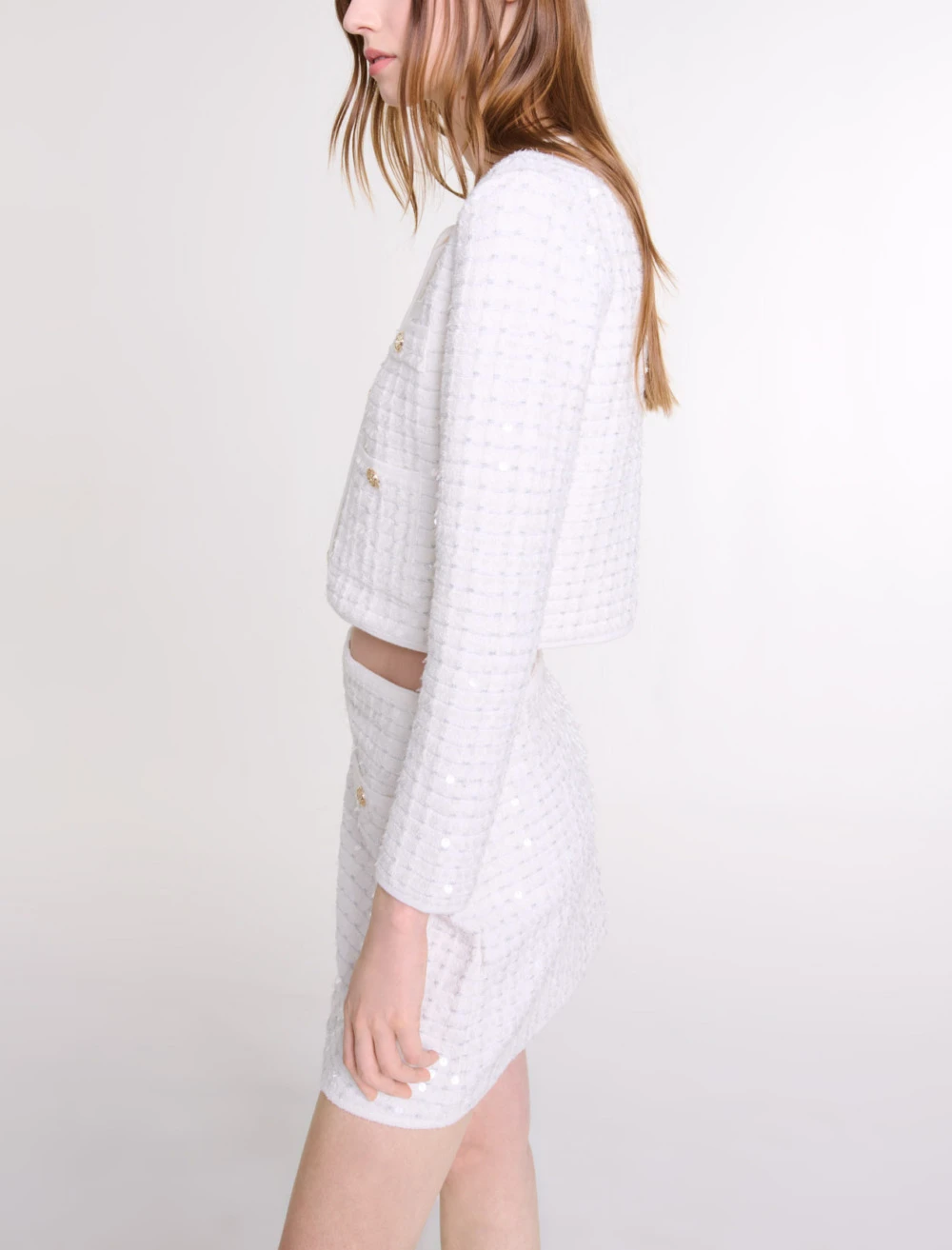 Short sequinned knit skirt - White