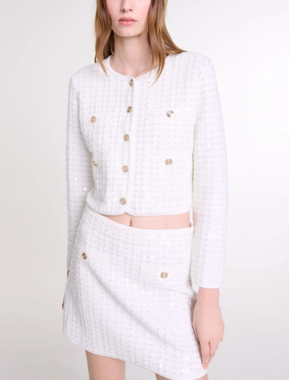 Short sequinned knit skirt - White