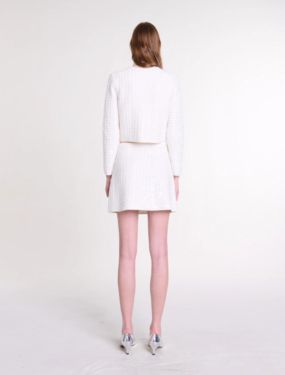 Short sequinned knit skirt - White