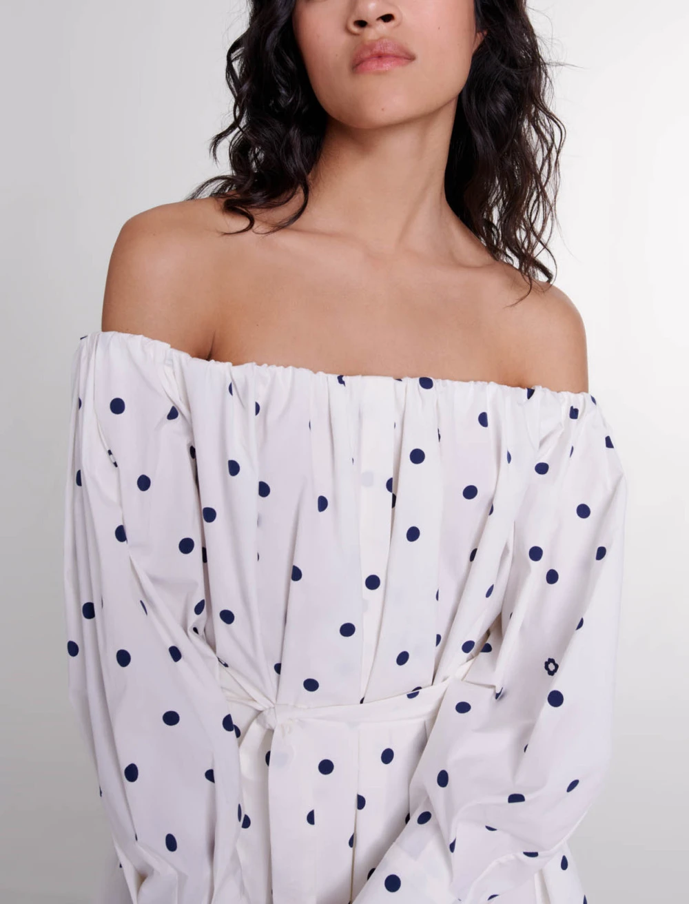 Shirt dress with bardot neckline - White