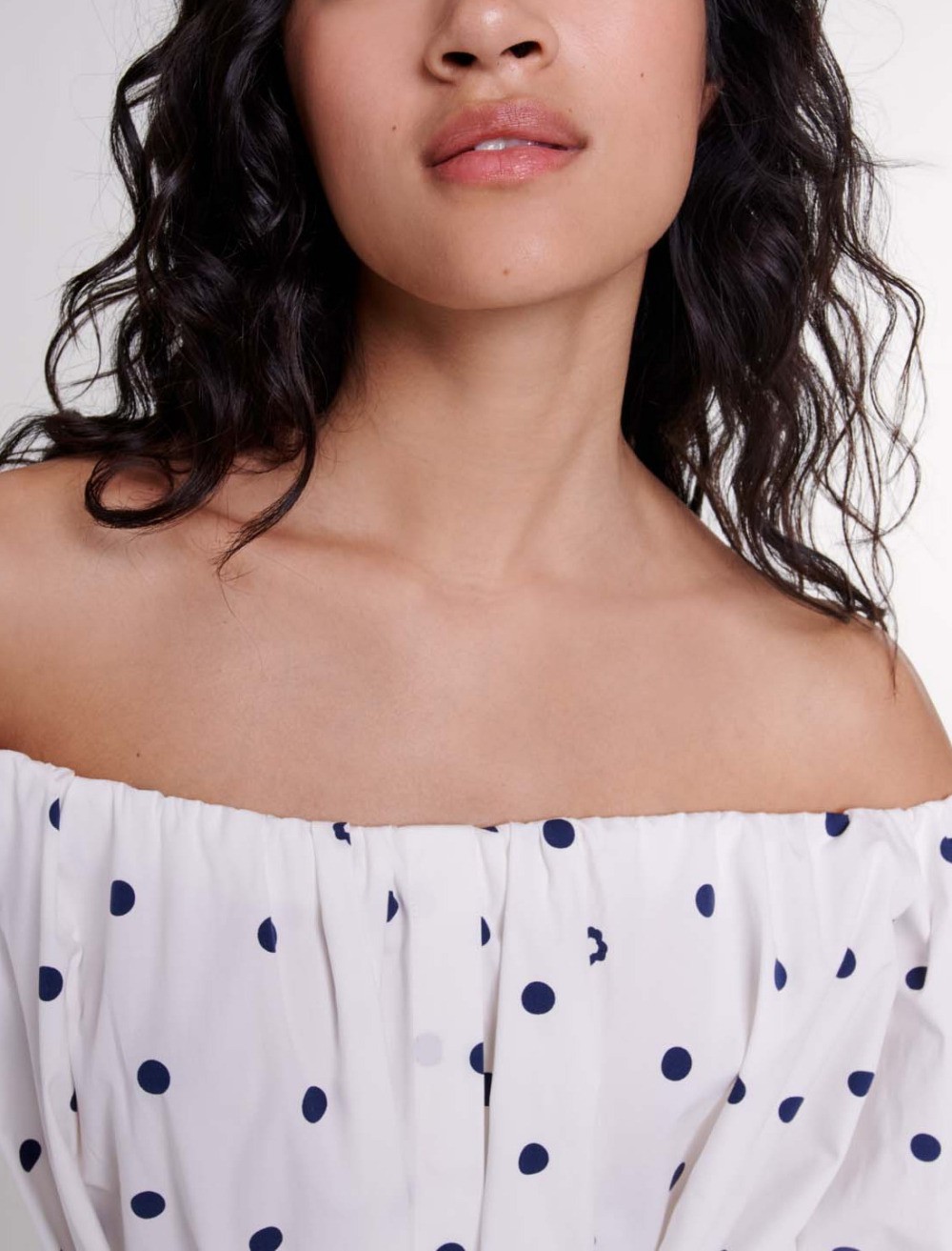 Shirt dress with bardot neckline - White