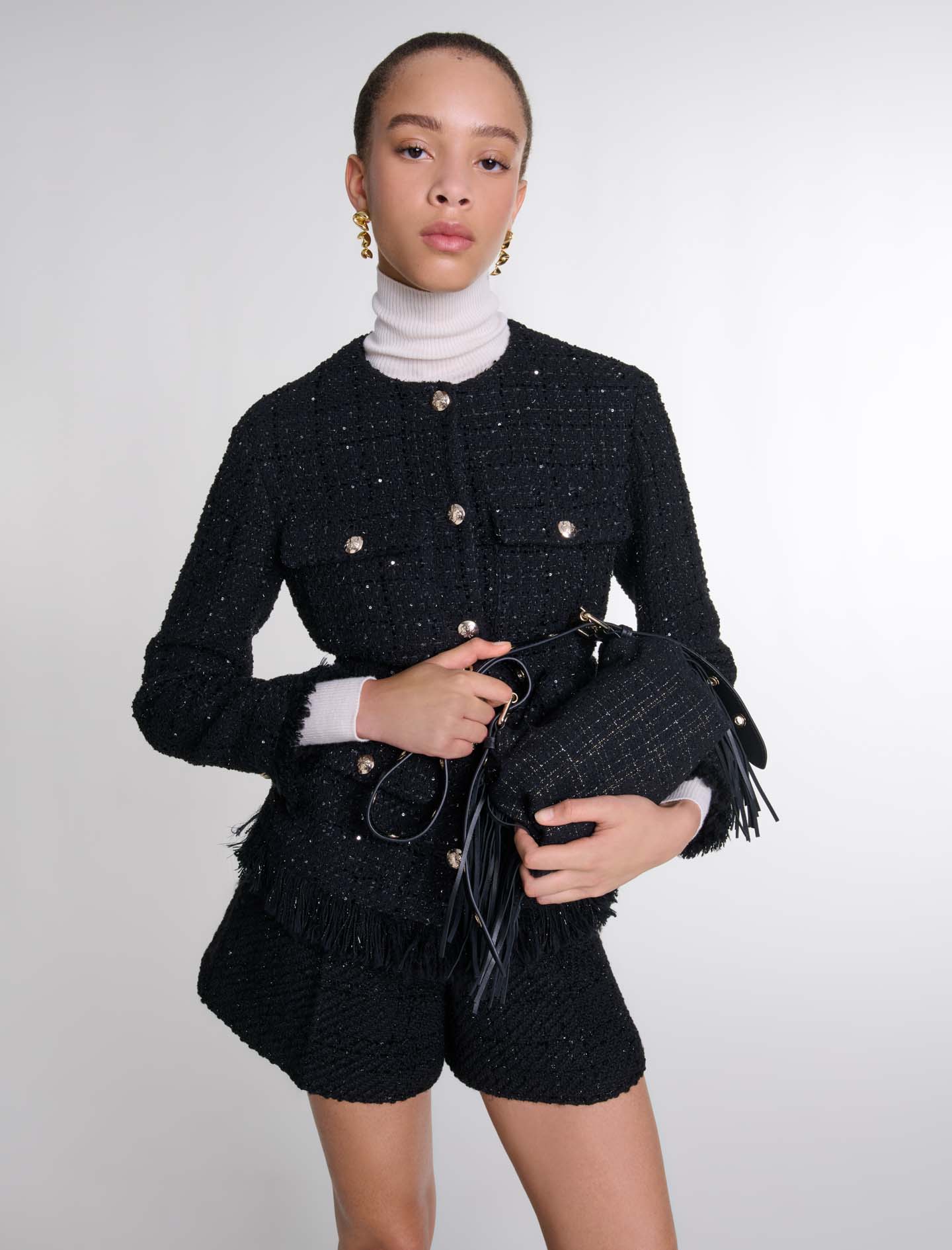 Sequinned tweed jacket Black | Maje