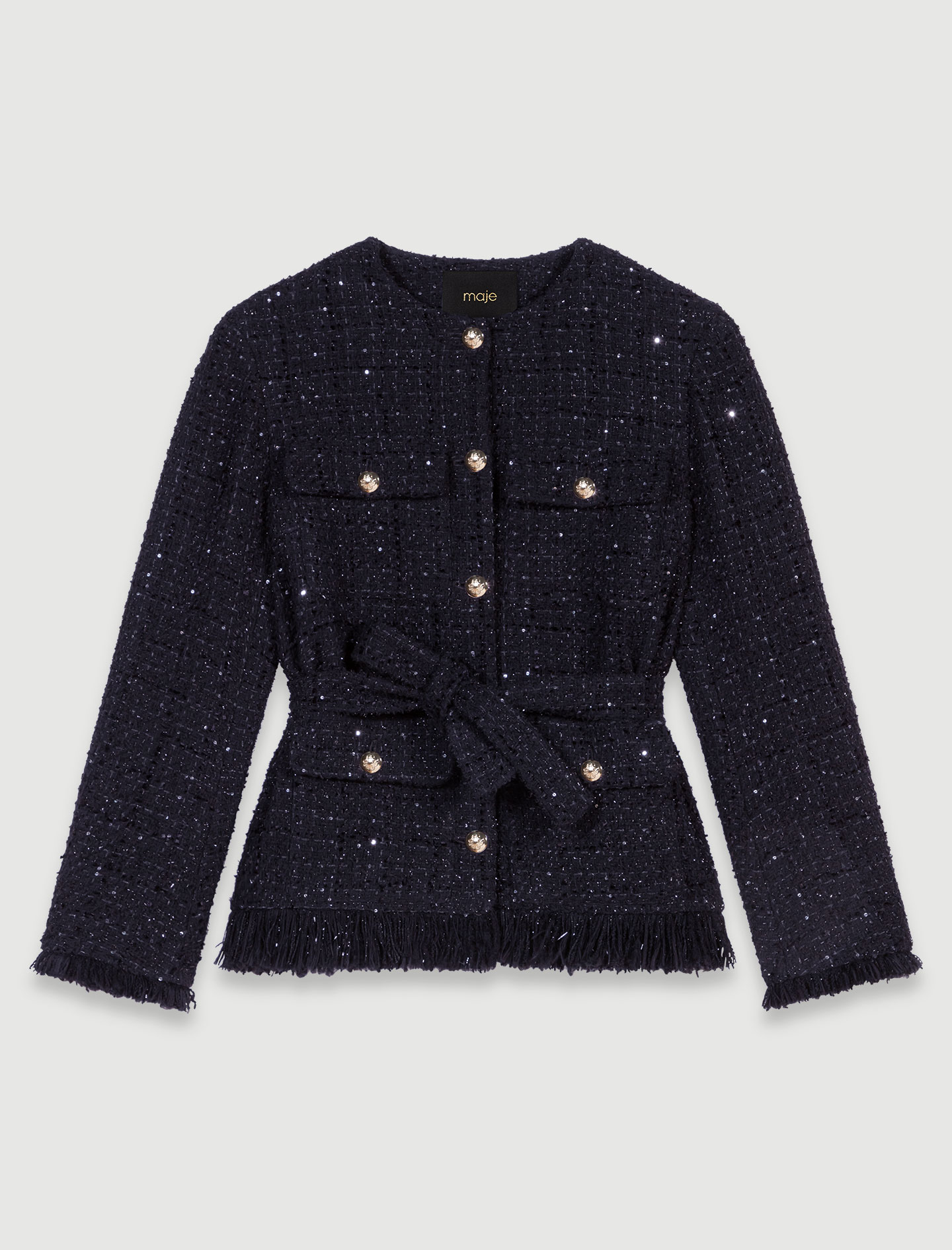 Sequinned tweed jacket Black | Maje
