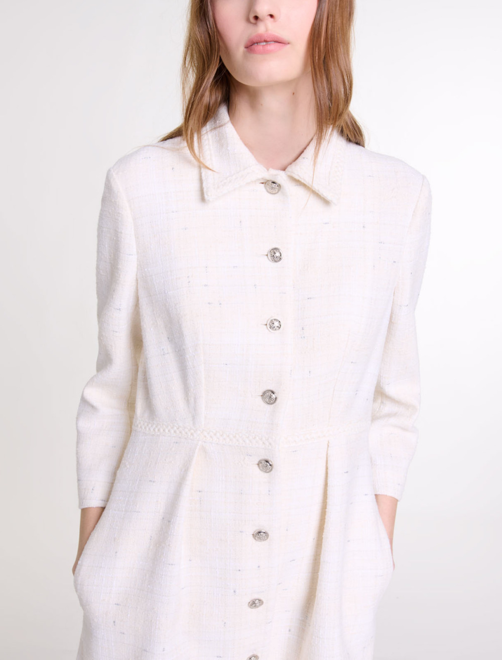 3/4 sleeve tweed dress - Ecru