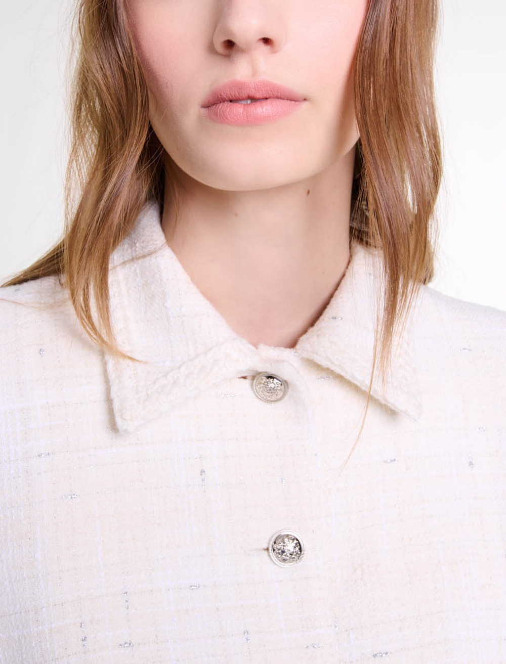 3/4 sleeve tweed dress - Ecru