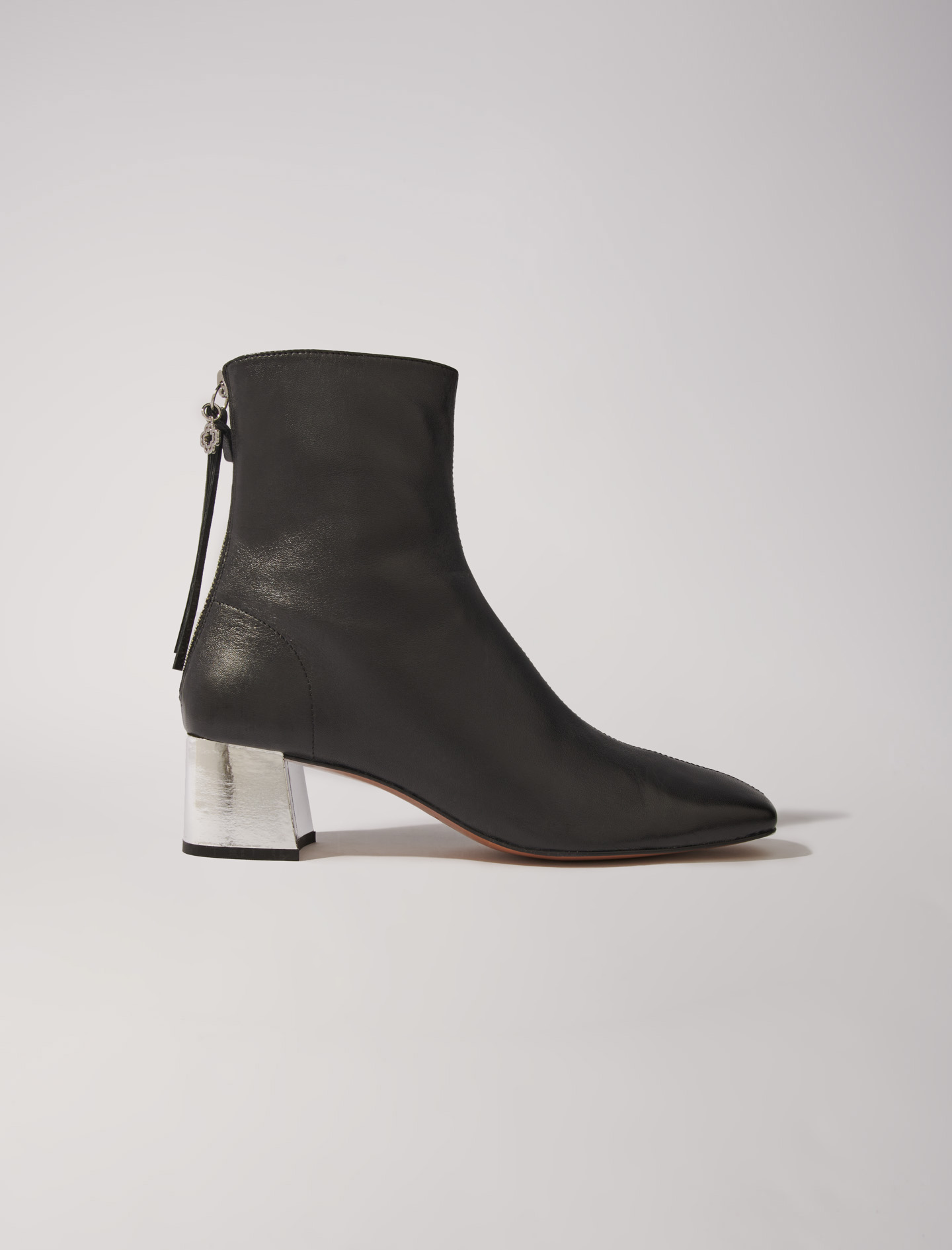Square toed leather boots Black | Maje