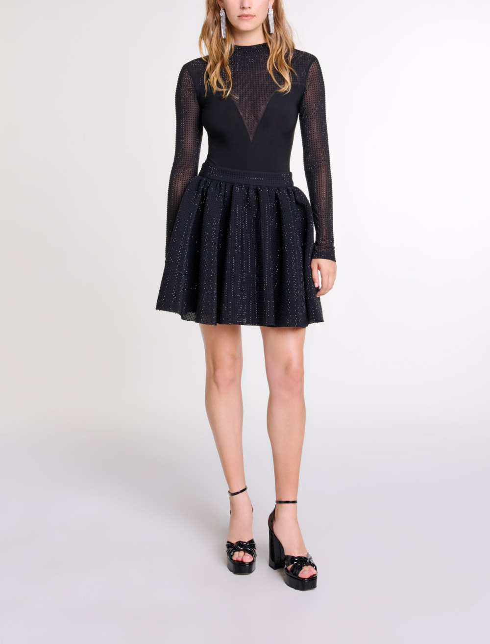Short full rhinestone skirt - Black