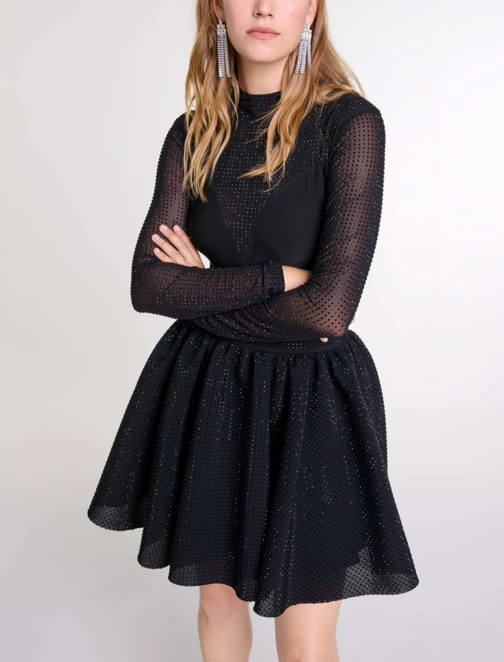 Short full rhinestone skirt - Black