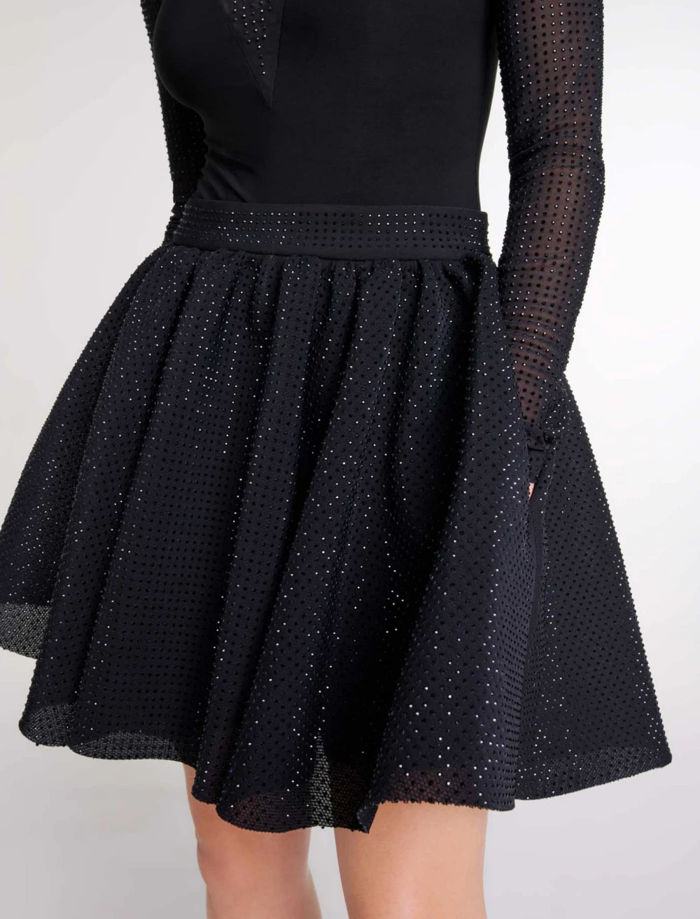 Short full rhinestone skirt - Black