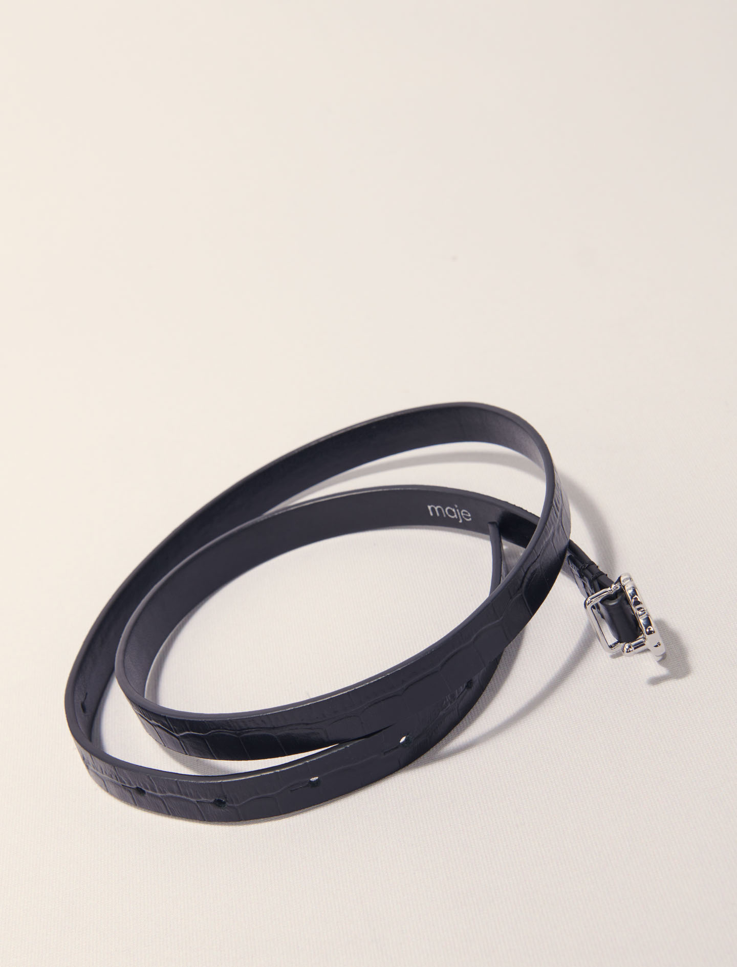 Slim mock croc leather Clover belt - Black
