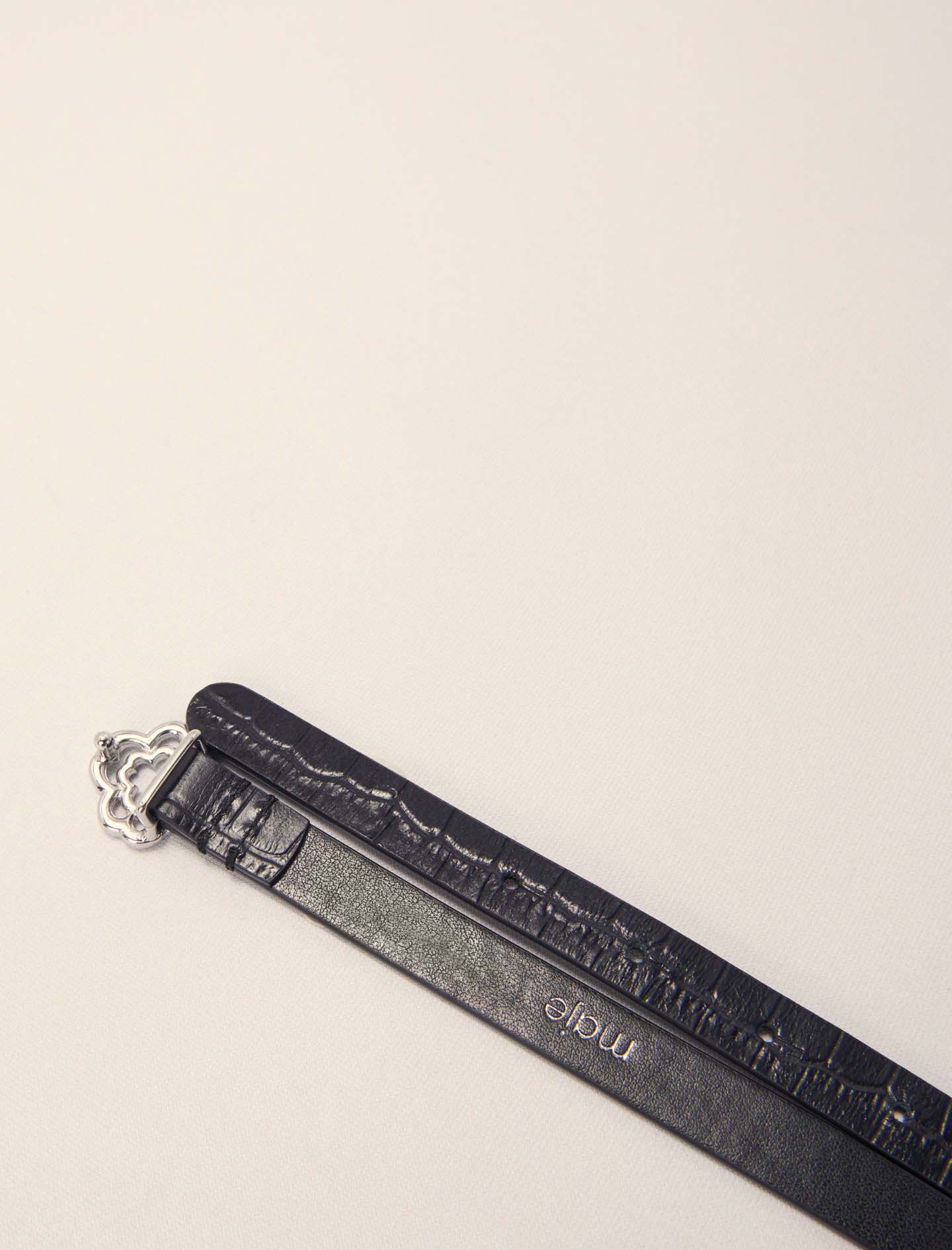 Slim mock croc leather Clover belt - Black