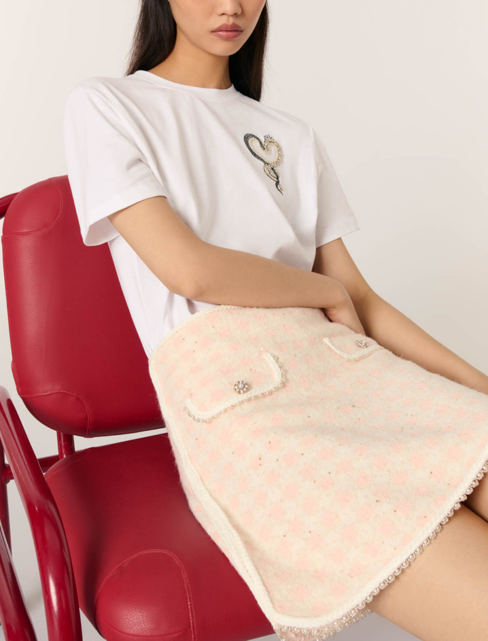 Short tweed effect knit skirt - Pink
