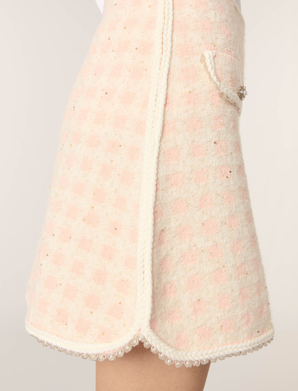 Short tweed effect knit skirt - Pink