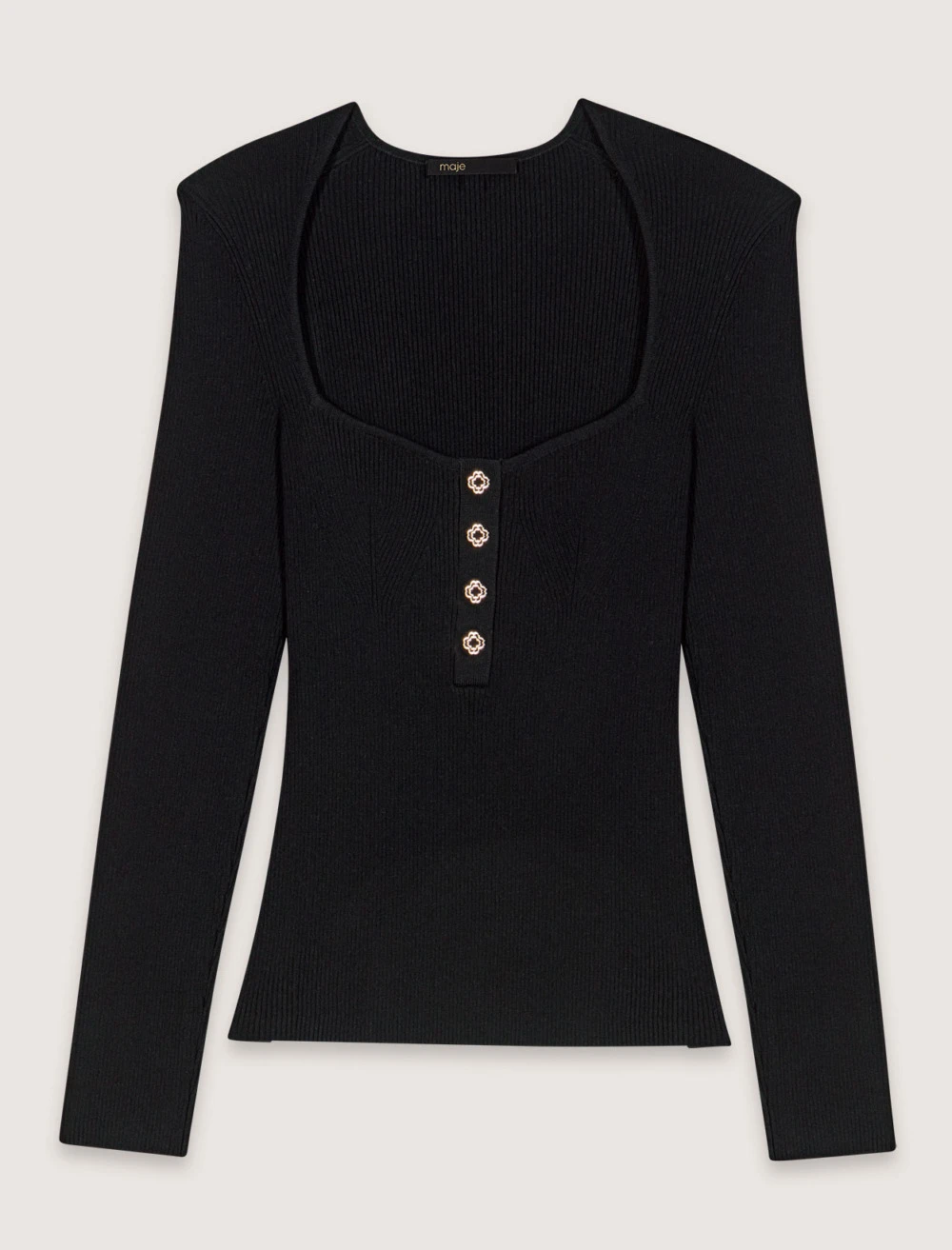 Low neck rib knit jumper - Black