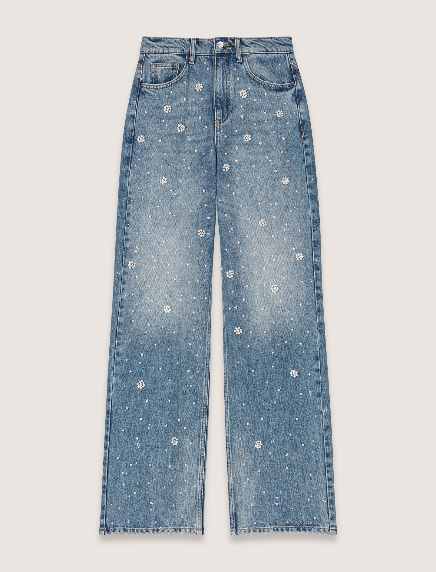 Wide leg embroidered jeans - Blue
