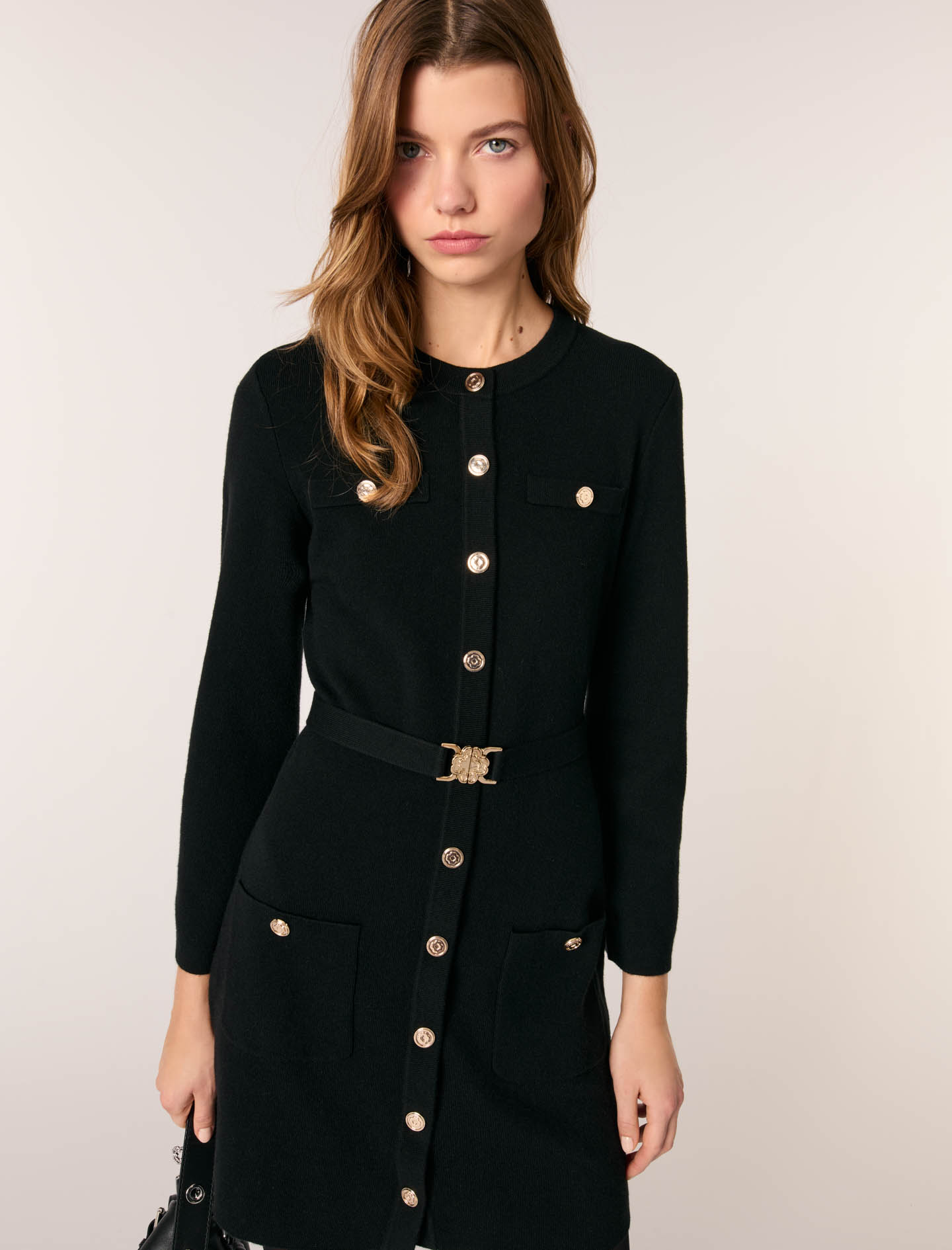 2 in 1 knit dress & removable cape Black | Maje